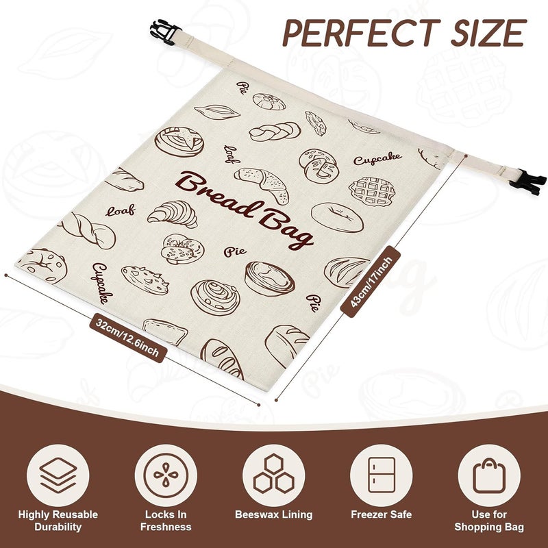 fufeisi Beeswax Bread Bags for Sourdough, 2 Pack Reusable Bread Bag for Storage XL 17x13 Inch, Large Cotton Bags for Homemade Sourdough - Keep Fresh, Freezer Safe - Image 3